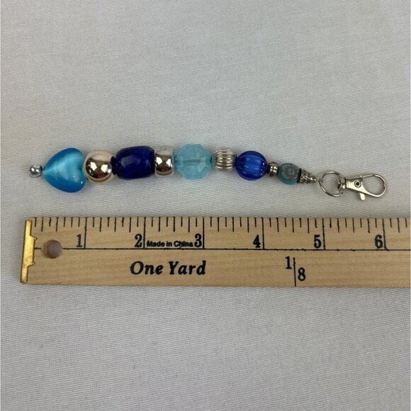 Beaded Charm Keychain Bag Charm With Blue Silver Beads - Picture 4 of 4